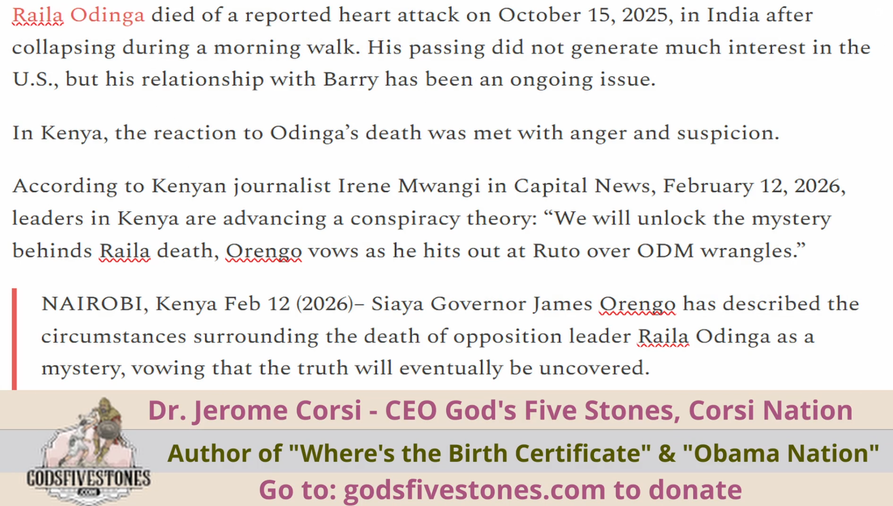 Obama: CIA Legend, Pt 21 Cousin Raila Odinga